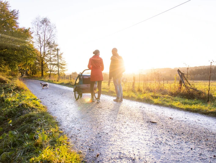 Wanderung mit Kinderwagen und Hund am Hochmoor
