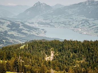 Über den Glaubenbielenpass auf der der Panoramastrasse. Der Sarnersee ist ab der Passhöhe schon bald gut sichtbar.