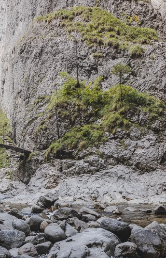 Wasserfall und kleine Hängebrücke beim Chessiloch in Flühli