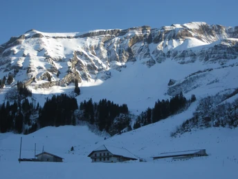 Blick auf die Rothorn-Kette und die Alp Arnitriste