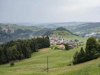 Ausblick auf das Dorf Romoos.