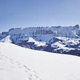 Spuren im Schnee, im Hintergrund die Schrattenfluh