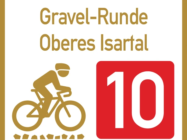 Wegweiser Graveltour Oberes Isartal Graveltour-Wegweiser mit Radfahrer-Symbol und Nummer 10 im Oberen Isartal.