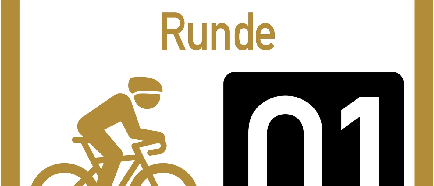 Wegweiser Graveltour Staffelsee Ammer Runde Wegweiser zur Graveltour Staffelsee-Ammer Runde mit Radfahrer-Symbol.