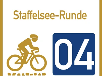 Wegweiser Graveltour Staffelsee Runde Wegweiser für Graveltour Staffelsee-Runde mit Radfahrer-Symbol und Nummer 04.