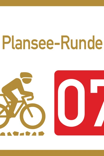 Wegweiser Graveltour Plansee Runde Graveltour-Wegweiser mit Radfahrer-Symbol und der Zahl 07.