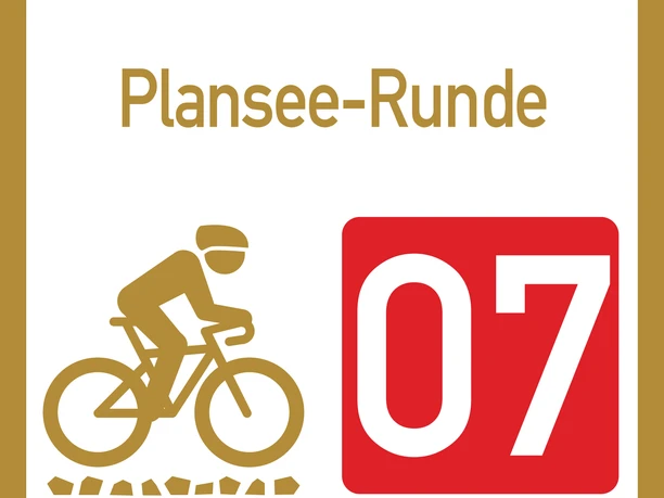 Wegweiser Graveltour Plansee Runde Graveltour-Wegweiser mit Radfahrer-Symbol und der Zahl 07.