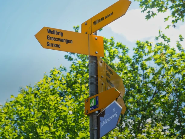 Wegweiser am Anfang in Richtung Wellbrig folgen