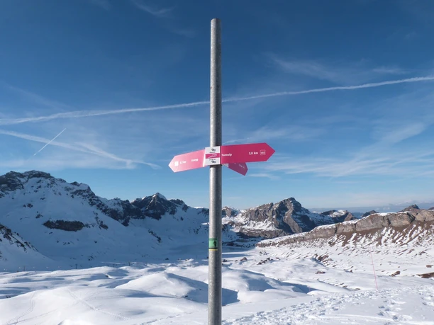 Wegweiser Schneeschuh Trails