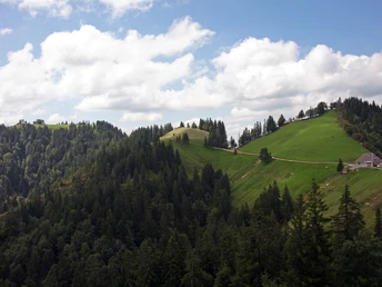 Links unser Ziel, der Napf mit dem Berghotel, rechts die Alp Stächelegg