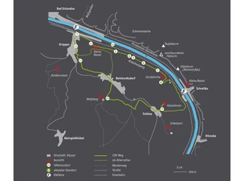 Wegverlauf und Standort der Infotafeln