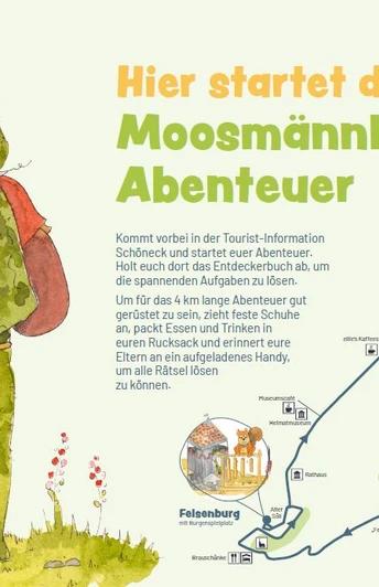 Die Eingangstafel an Kinderwanderweg "Moosmännleinspuren"