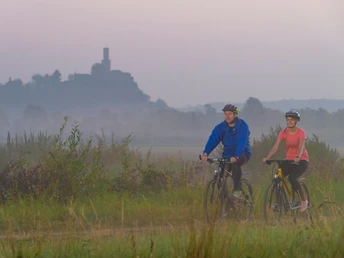 Blick vom Eder-Radweg auf die Felsburg