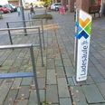 20241024_153701.jpg Eine E-Bike-Ladestation auf einem gepflasterten Gehweg, umgeben von Fahrradständern und Herbstlaub.