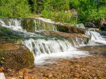 Plätschernder Bachlauf über Sandsteinfelsen