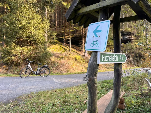 Fahrrad Beschilderung im Wald in Rosenthal