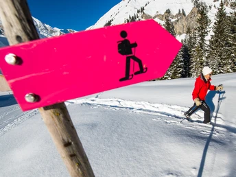 Auf Gitschenen ist der Schneeschuhtrail vorbildlich signalisiert