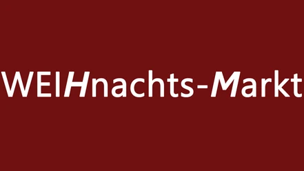 Weihnachtsmarkt.jpg Der Schriftzug "Weihnachts-Markt" auf dunkelrotem Hintergrund in weißer und burgunderfarbener Schrift.