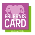 Logo der ErlebnisCard Lüneburger Heide mit stilisiertem Heidschnucken-Kopf in Pink und Grün.