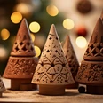 Eco-friendly brown clay ceramic earthy tones alternative Christmas tree. Natural materials brown decorative small clay xmas trees background Eco-friendly brown clay ceramic earthy tones alternative Christmas tree. Natural materials brown decorative small clay xmas trees background