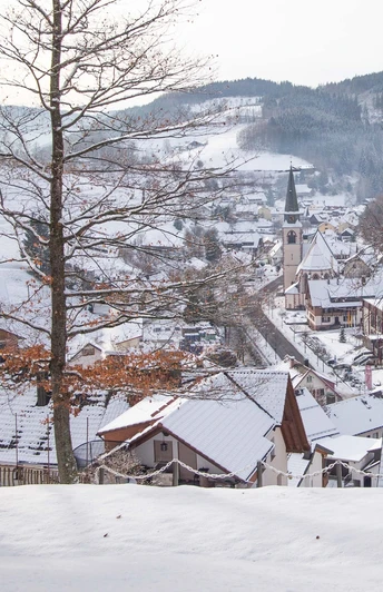 Winterlicher Blick auf die Ortsmitte von Bad Griesbach