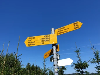 Wegweiser im Hirserewald oberhalb von Willisau