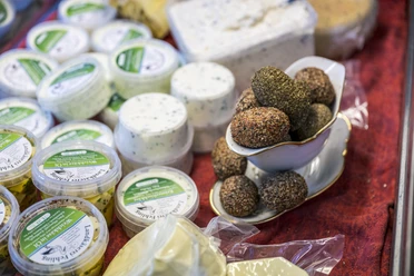 Farm shop of the Fehling cheese dairy The range of fresh cheeses in the Fehling farm shop