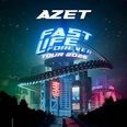 Bühne mit futuristischen Lichteffekten, der Schriftzug "AZET Fast Life Forever Tour 2026" leuchtet.