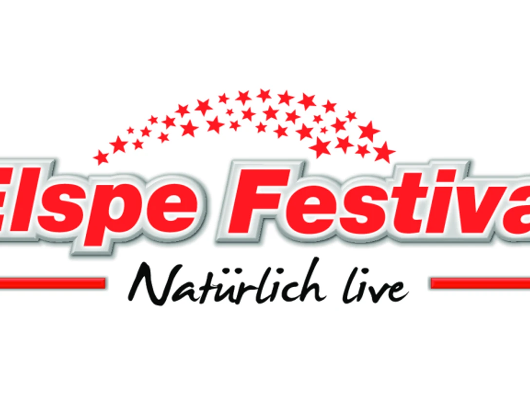 elspe logo.png Logo des Elspe Festivals mit dem Slogan "Natürlich live". Rote Schrift auf weißem Hintergrund, umgeben von roten Sternen.