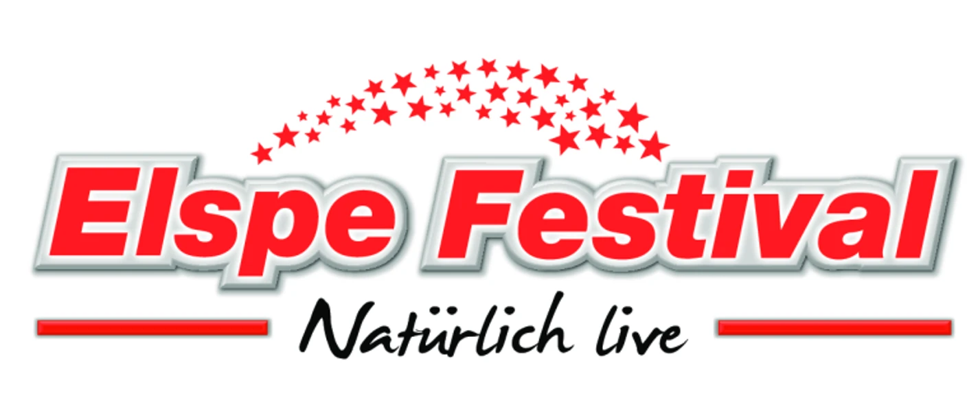 elspe logo.png Logo des Elspe Festivals mit dem Slogan "Natürlich live". Rote Schrift auf weißem Hintergrund, umgeben von roten Sternen.