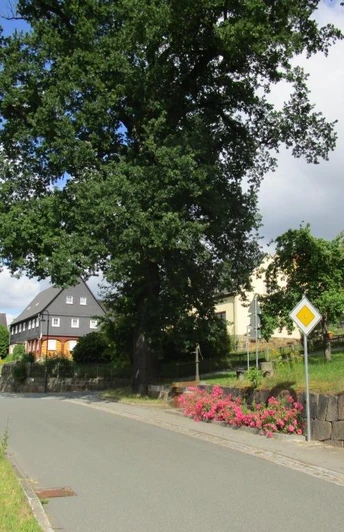 Blick auf die Geißlereiche mit Umgebindehaus im Hintergrund