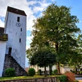 Godelheimer Kirche St.Johannes Baptist.jpg Weiße Kirche und Baum am rechten Bildrand