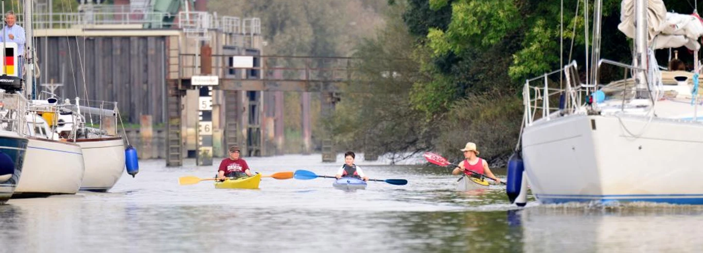 Paddler im Hafen Stade