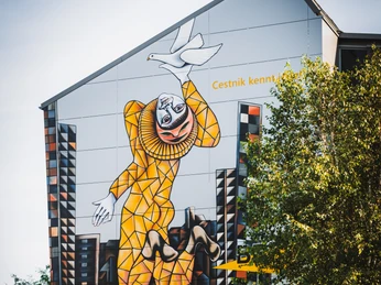 Street Art BBS Street Art mit dem Thema Cestnik an der Außenwand der BBS in Einbeck.