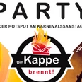 IMG_6480.jpeg Flyer für eine Veranstaltung mit dem Titel "Die Kappe brennt!", einem Party-Hotspot am Karnevalssamstag.