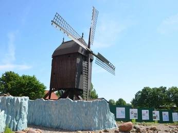 Osterlinder Bockwindmühle im Mühlengarten des Städtischen Museums Schloss Salder in Salzgitter
