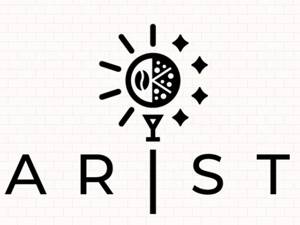 Schwarzes Logo mit dem Wort BARISTA, mittig verziert durch ein Symbol aus Kaffeebohne und Pizzaelementen.
