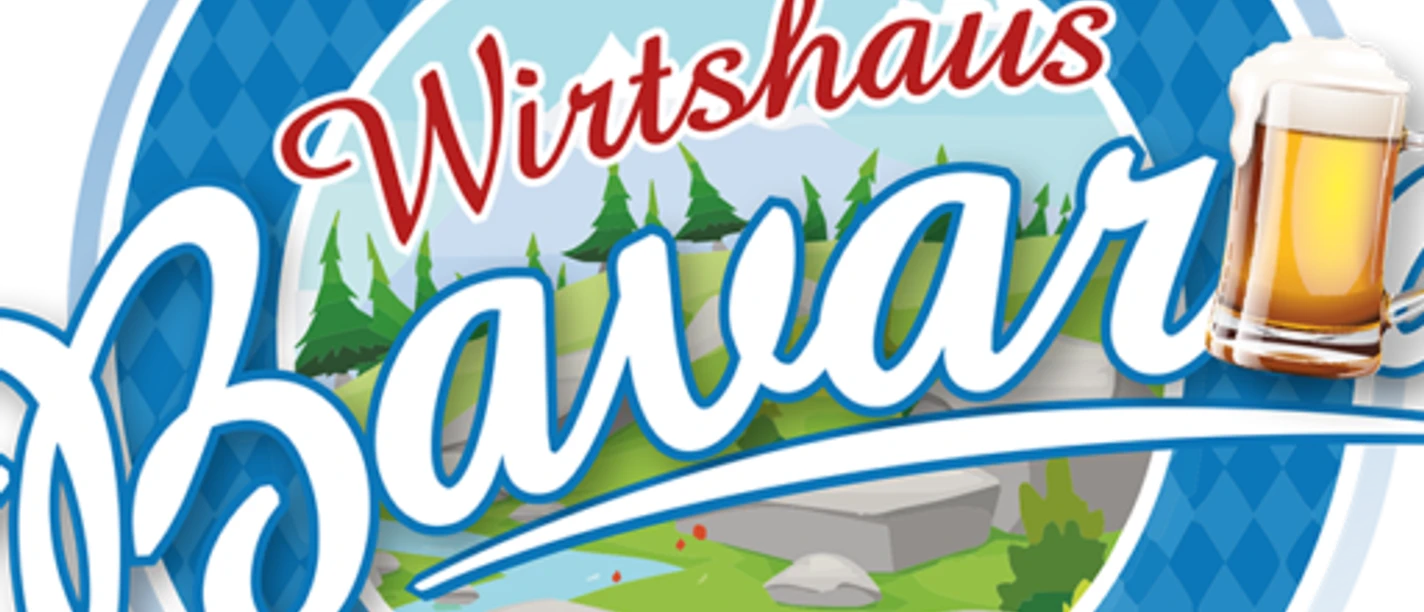 Minden Wirtshaus Bavaria.png Das Bild zeigt das Logo des Wirtshaus Bavaria. Bayerische Landschaft mit Bier.