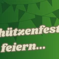 Schützenfest in Haselünne.png Grüne Grafik mit dem Schriftzug Schützenfest feiern und Wimpelketten im Hintergrund.