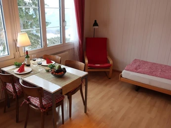 Wohnbereich mit fantastischer Sicht in die Alpen