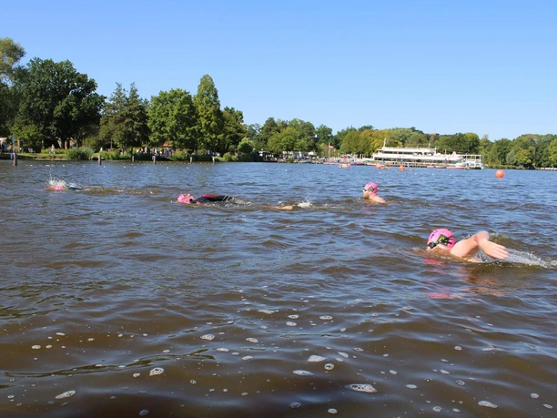 quer-durchs-meer-schwimmerfeld7.jpg Scenes in Bad Zwischenahn: swimmers with pink caps glide through the calm water.