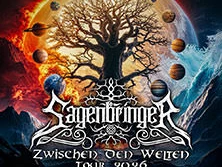 Musikalbumcover mit kosmischer Kunst, einem riesigen Baum, umgeben von Planeten und feurigen Wolken.