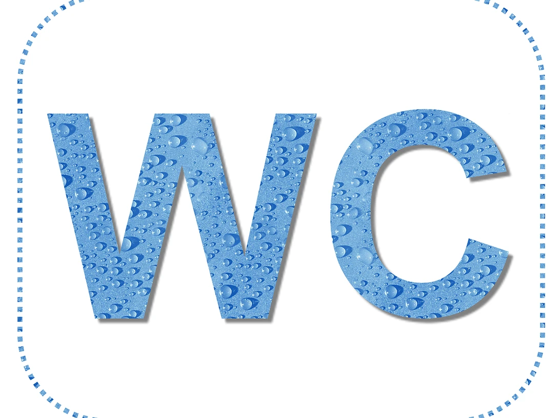 WC.webp Schild mit der Aufschrift "WC" in hellblau