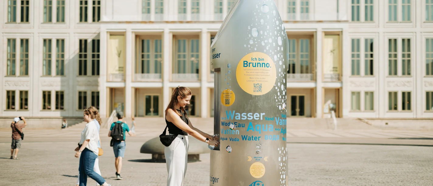Mobiler Trinkbrunnen auf dem Augustusplatz Leipzig