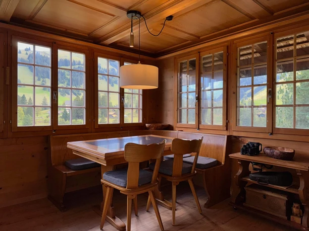 Dining area Dining table at window front