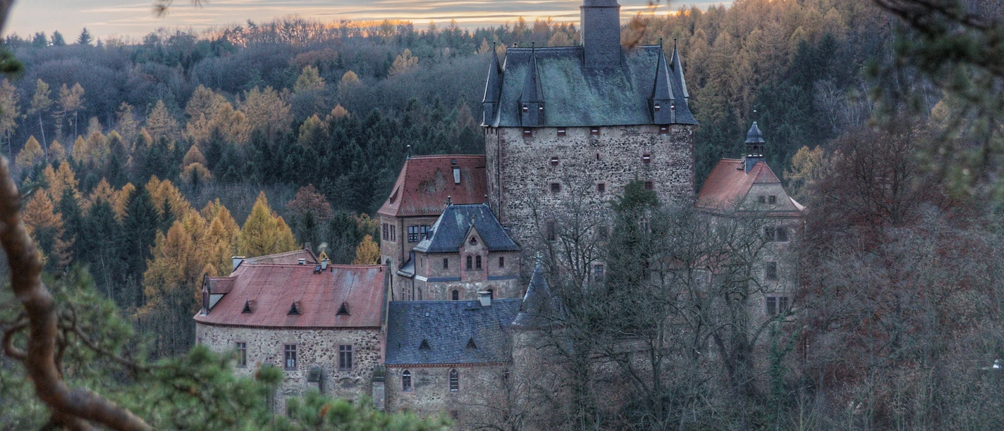 Blick auf Burg Kriebstein vom Zschopautalradweg