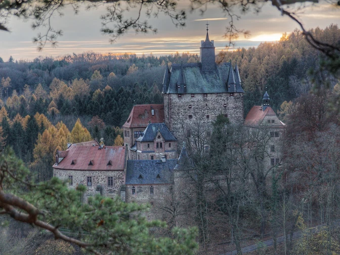 Blick auf Burg Kriebstein vom Zschopautalradweg