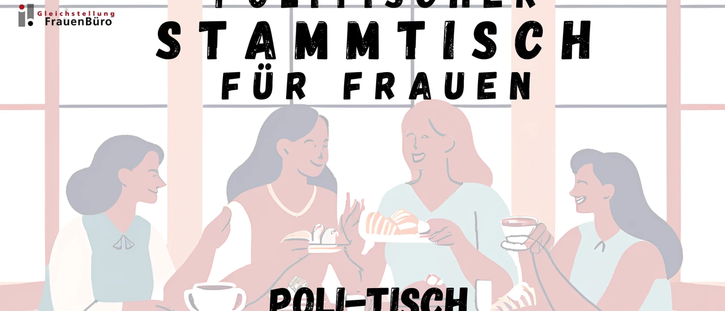 Politischer Stammtisch für Frauen Frauen diskutieren in geselliger Runde bei Kaffee und Kuchen in einem Café.