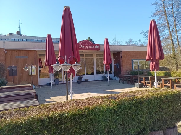 Die Terrasse der Brasserie am Schloss Die Terrasse der Brasserie am Schloss