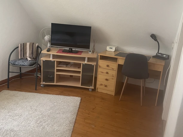 Televisie en werkplek in een eenpersoonskamer